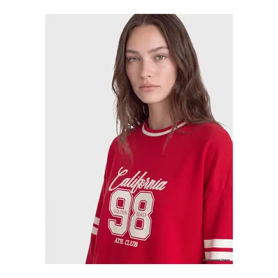 Kırmızı Baskılı Kadın Sweatshirt Tunik