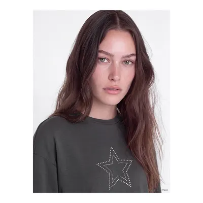 Antrasit Taşlı Soft Touch Kadın Sweatshirt Tunik