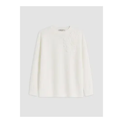 Beyaz Nakışlı Soft Touch Kadın Sweatshirt Tunik