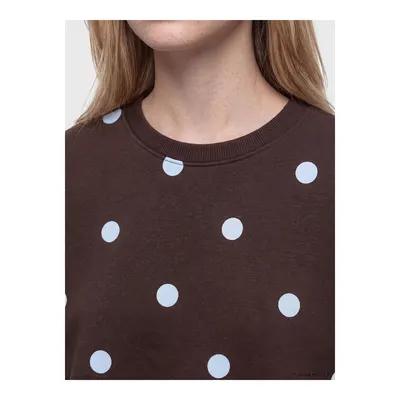 Kahverengi Puantiyeli Oversize Kadın Kalın Sweatshirt