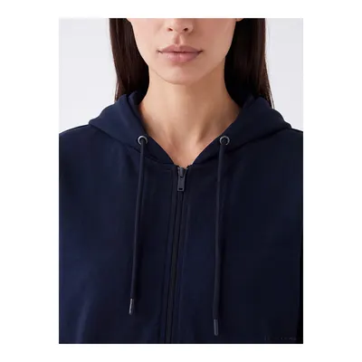 Lacivert Kapüşonlu Kadın Fermuarlı Sweatshirt