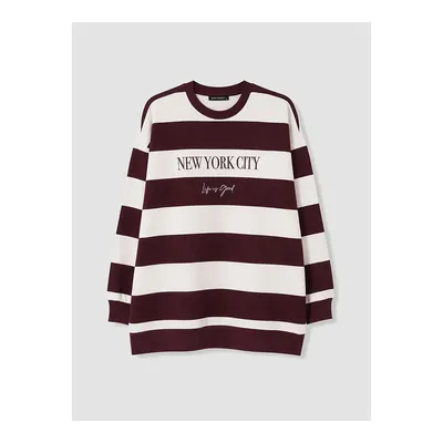 Mürdüm Baskılı Kadın Kalın Sweatshirt Tunik