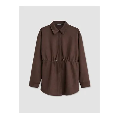 Kahverengi Süet Görünümlü Oversize Kadın Sweatshirt Tunik