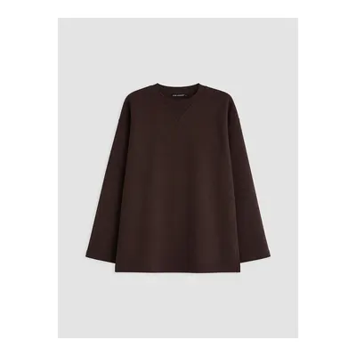 Kahverengi Bisiklet Yaka Nakışlı Sweatshirt Tunik