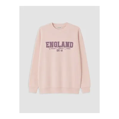 Pembe Baskılı Kadın Kalın Sweatshirt Tunik