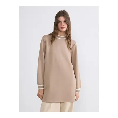 Kahverengi Dik Yaka Soft Touch Kadın Sweatshirt Tunik