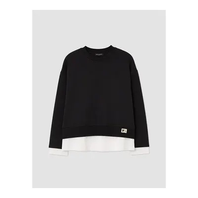 Siyah Bisiklet Yaka Kadın Kalın Sweatshirt