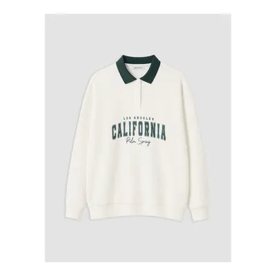 Beyaz Baskılı Kadın Kalın Sweatshirt Tunik