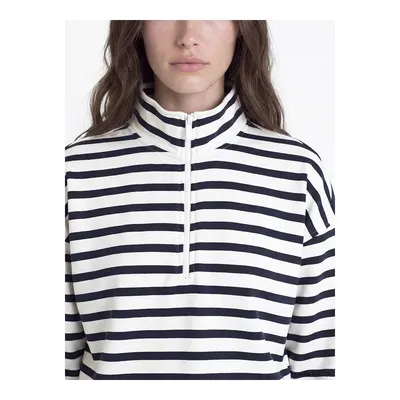 Lacivert Çizgili Kadın Kalın Sweatshirt Tunik