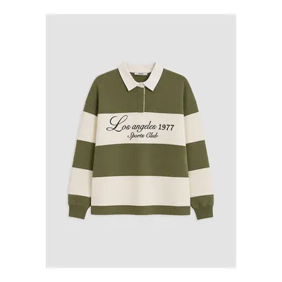 Bej Baskılı Kadın Kalın Sweatshirt