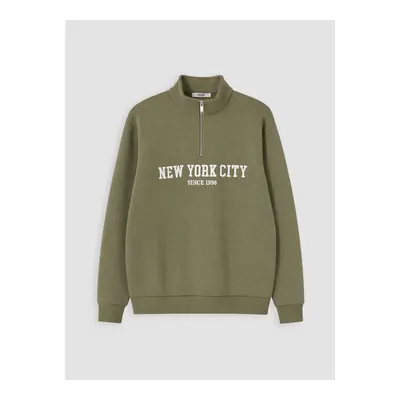 Haki Nyc Baskılı Kadın Kalın Sweatshirt