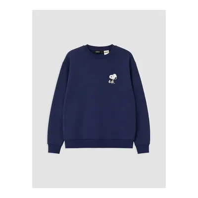 Lacivert Snoopy Nakışlı Oversize Kadın Kalın Sweatshirt