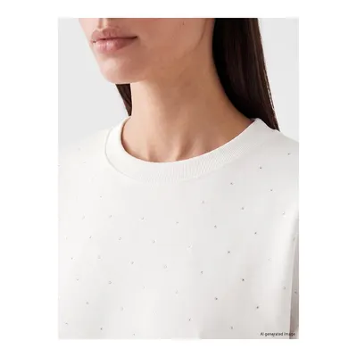 Beyaz Taşlı Soft Touch Oversize Kadın Sweatshirt Tunik