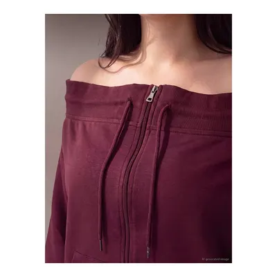 Bordo Büyük Beden Kadın Fermuarlı Sweatshirt