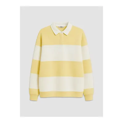 Sarı Çizgili Oversize Kadın Kalın Sweatshirt