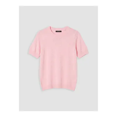 Pembe Bisiklet Yaka Taşlı Kadın Triko Kazak