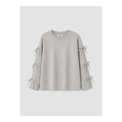 Gri Fiyonk Bağlamalı Kadın Sweatshirt