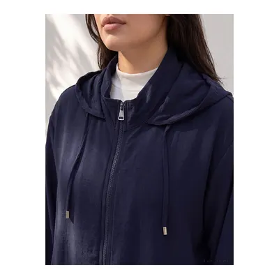 Lacivert Büyük Beden Kapüşonlu Kadın Sweatshirt Tunik