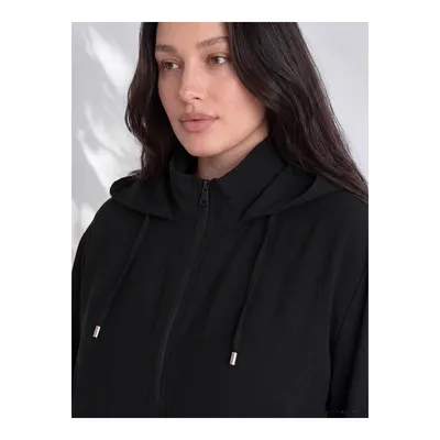 Siyah Büyük Beden Kapüşonlu Kadın Sweatshirt Tunik