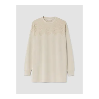 Gri Dantel Detaylı Kadın Sweatshirt Tunik