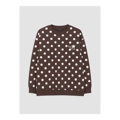 Kahverengi Puantiyeli Kadın Kalın Sweatshirt
