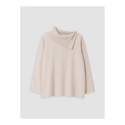 Bej Asimetrik Dik Yaka Kadın Sweatshirt