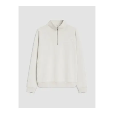 Bej Dik Yaka Oversize Kadın Sweatshirt