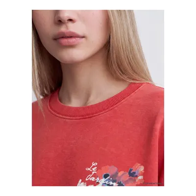 Kırmızı Baskılı Oversize Kadın Sweatshirt