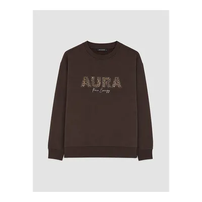 Kahverengi Leopar Nakışlı Kadın Sweatshirt