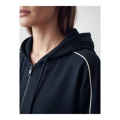 Lacivert Kapüşonlu Oversize Kadın Fermuarlı Sweatshirt