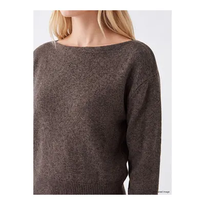Kahverengi Kayık Yaka Kadın Sweatshirt
