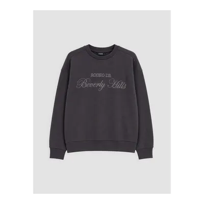 Antrasit Taşlı Kadın Kalın Sweatshirt