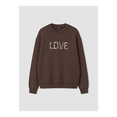 Kahverengi Leoparlı Oversize Kadın Kalın Sweatshirt