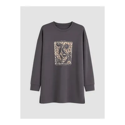 Gri Soft Touch Oversize Kadın Sweatshirt Tunik