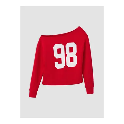 Kırmızı Kayık Yaka Soft Touch Kadın Sweatshirt