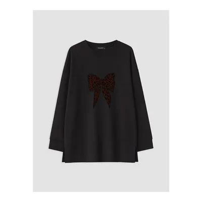 Siyah Soft Touch Oversize Kadın Sweatshirt Tunik