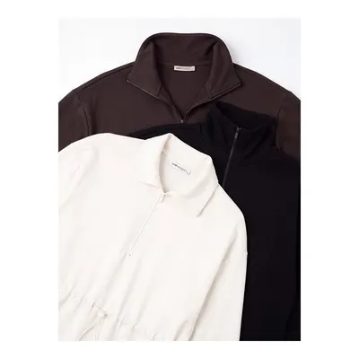 Kahverengi Dik Yaka Oversize Kadın Sweatshirt Tunik