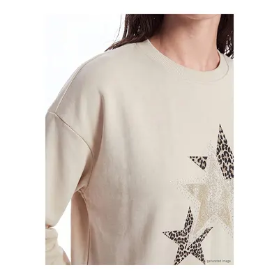 Bej Baskılı Oversize Kadın Sweatshirt Tunik