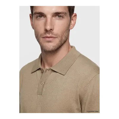 Kahverengi Standard Fit Polo Yaka Uzun Kollu Erkek Triko Kazak