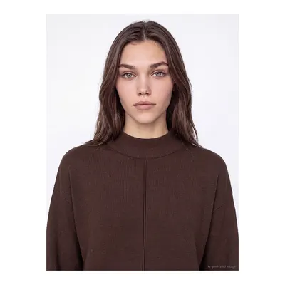 Kahverengi Yarım Balıkçı Yaka Kadın Oversize Triko Tunik