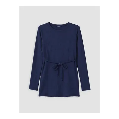 Lacivert Bisiklet Yaka Kadın Sweatshirt Tunik