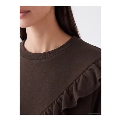 Kahverengi Bisiklet Yaka Fırfırlı Kadın Sweatshirt Tunik