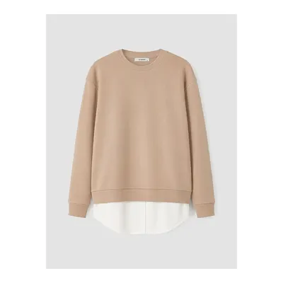 Bej Bisiklet Yaka Kadın Sweatshirt Tunik
