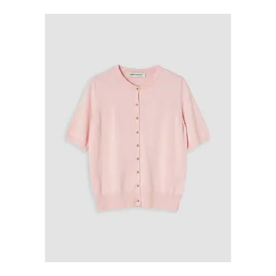 Pembe Bisiklet Yaka Kadın Triko Hırka