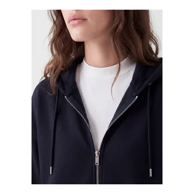 Lacivert Kapüşonlu Oversize Kadın Kalın Fermuarlı Sweatshirt