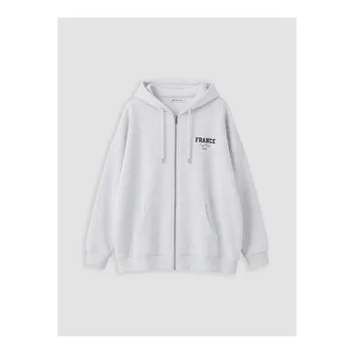 Gri Kapüşonlu Oversize Kadın Kalın Fermuarlı Sweatshirt