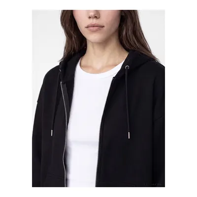 Siyah Kapüşonlu Oversize Kadın Kalın Fermuarlı Sweatshirt