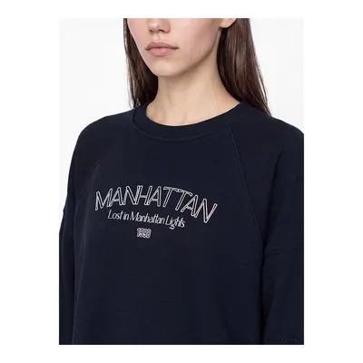 Lacivert Baskılı Oversize Kadın Sweatshirt Tunik