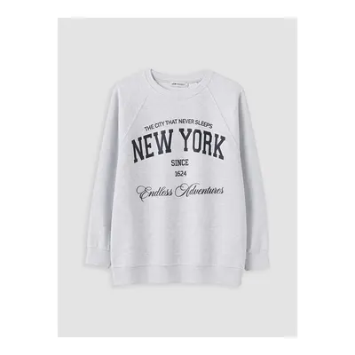 Gri Baskılı Oversize Kadın Sweatshirt Tunik