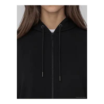 Siyah Kapüşonlu Soft Touch Kadın Fermuarlı Sweatshirt